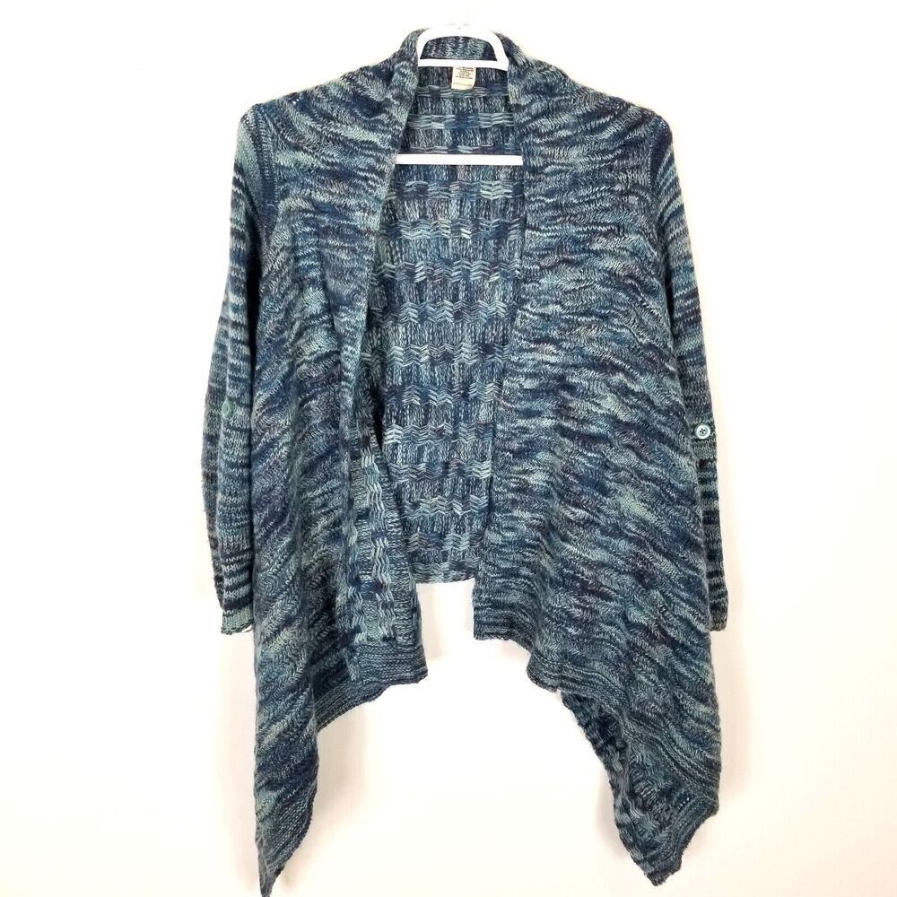 Soft Surroundings Women's Asymmetrical Hem Cardigan Sz 1X Marled Blue Boho